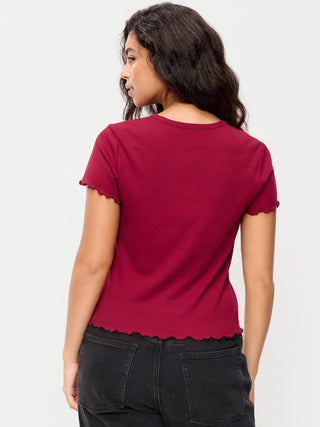 Camiseta Cuello Redondo con Borde Ondulado