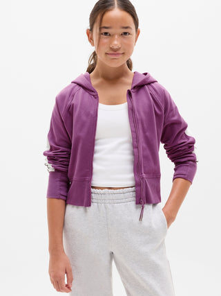 Athleta Girl All Day Colorblock Full Zip Shrunken Hoodie.