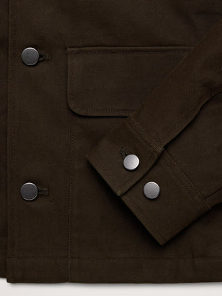 Waxed Cotton Twill Utility Jacket with Suede Collar.