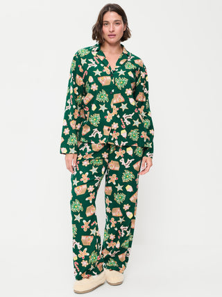 Conjunto de pantalón de pijama de franela estampado de mujer.