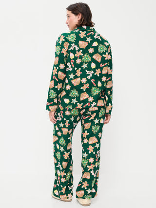 Conjunto de pantalón de pijama de franela estampado de mujer.