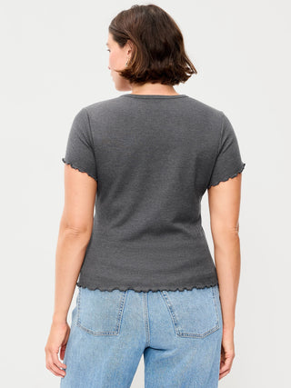 Camiseta Cuello Redondo con Borde Ondulado