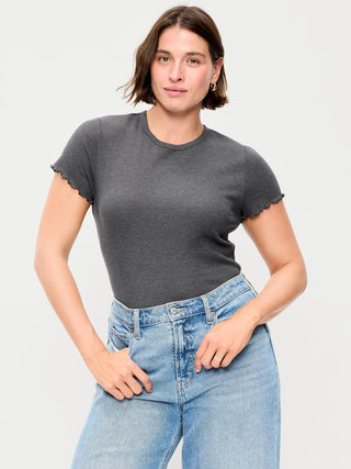 Camiseta Cuello Redondo con Borde Ondulado