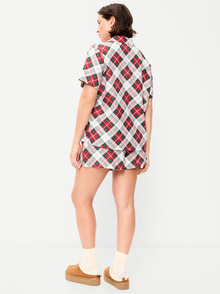 Conjunto de pijama de franela con shorts para mujer.