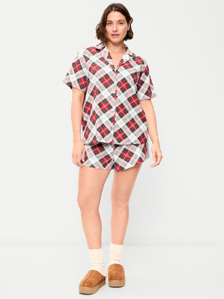 Conjunto de pijama de franela con shorts para mujer.