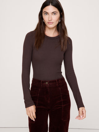 Camiseta de Canalé con Cuello Redondo