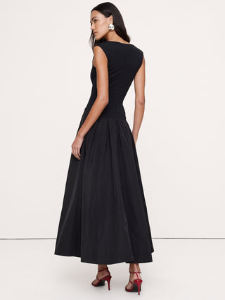 Jersey + Taffeta Drop-Waist Maxi Dress.