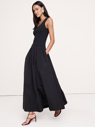 Jersey + Taffeta Drop-Waist Maxi Dress.