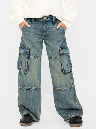 Low-Rise Super Baggy Wide-Leg Cargo Jeans for Girls.