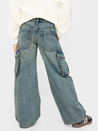 Low-Rise Super Baggy Wide-Leg Cargo Jeans for Girls.