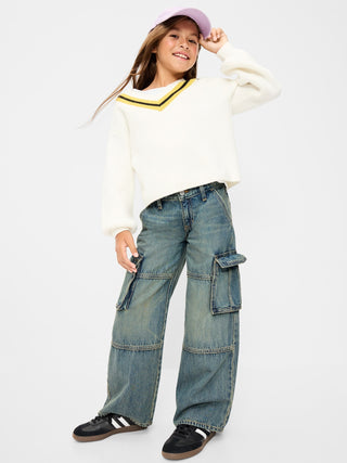 Low-Rise Super Baggy Wide-Leg Cargo Jeans for Girls.