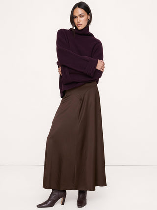 Stretch-Satin Basque-Waist Maxi Skirt.