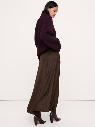 Stretch-Satin Basque-Waist Maxi Skirt.