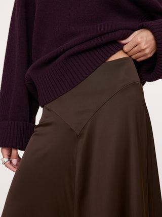 Stretch-Satin Basque-Waist Maxi Skirt.