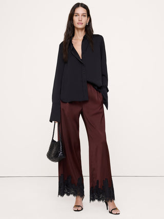 Stretch-Satin Lace-Trim Pull-On Pant.