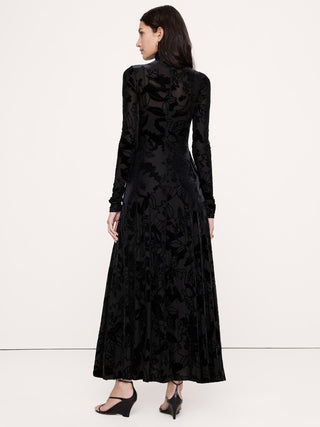 Burnout Velvet Mesh Turtleneck Maxi Dress.