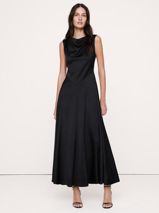 Stretch-Satin Cowl-Neck Maxi Dress.