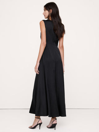 Stretch-Satin Cowl-Neck Maxi Dress.