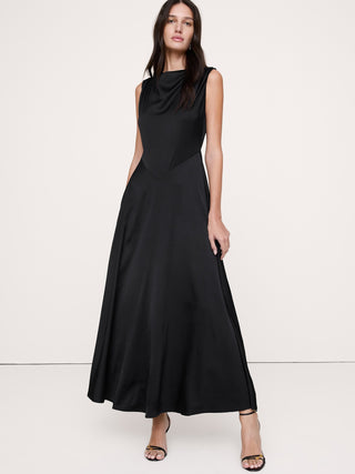 Stretch-Satin Cowl-Neck Maxi Dress.