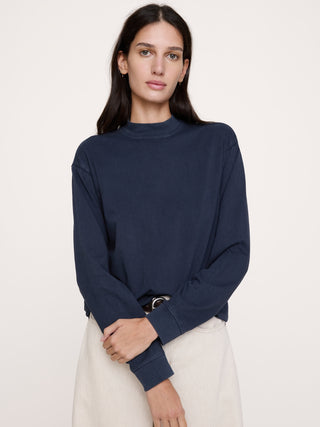 Vintage Cotton Long-Sleeve Mock-Neck T-Shirt.