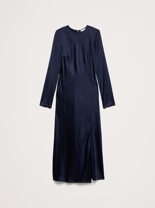 Bias-Cut Stretch-Satin Maxi Dress with Slit.
