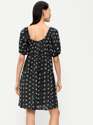 Puff-Sleeve Smocked Mini Swing Dress.