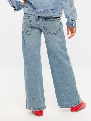 Jeans holgados de tiro bajo y pierna ancha para niñas.