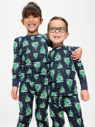 Conjunto de pijama de ajuste ceñido 100% algodón estampado para niños pequeños y bebés.