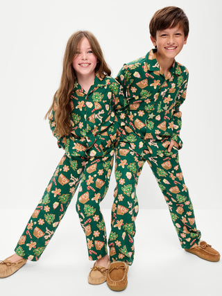 Conjunto de pantalón de pijama unisex de franela estampado para niños.