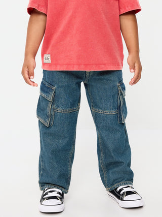 Jeans cargo super holgados de pierna de barril para niños pequeños.