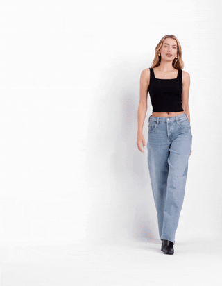 Jeans Slouchy Talle Medio con Bolsillos