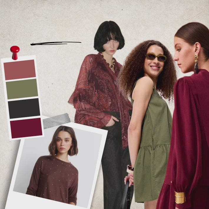 Looks de temporada con olive green, burgundy, aqua y chocolate brown en lineupshop.com