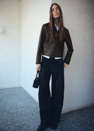 Chaqueta Efecto Piel con Bolsillos