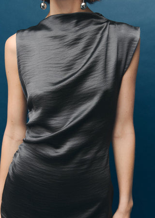 Vestido de Satén con Efecto Drapeado