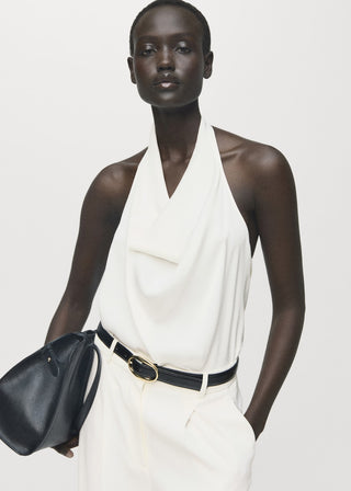 Blusa de Satén con Cuello Drapeado