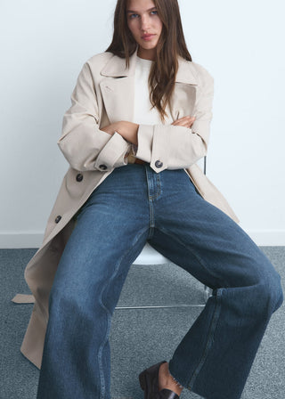 Jeans Culotte Talle Alto con Bolsillos