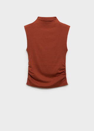 Camiseta Cuello Alto con Detalle Fruncido