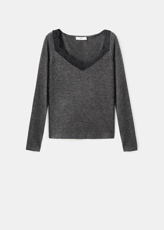 Camiseta de Punto con Detalle Encaje