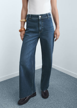 Jeans Culotte Talle Alto con Bolsillos