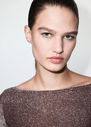 Camiseta Cuello Barco con Brillos