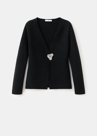 Cárdigan de Punto con Botón Joya