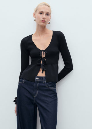 Cárdigan de Punto con Detalle Lazos