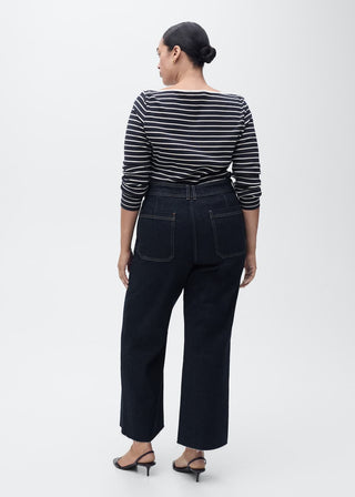 Jeans Culotte Talle Alto con Bolsillos