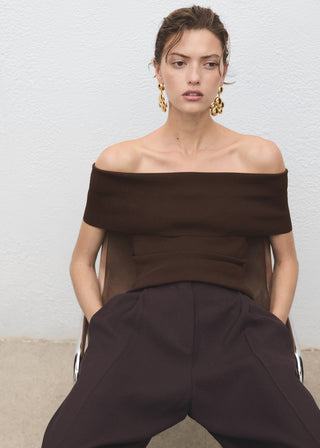 Blusa de Punto con Escote Palabra Honor