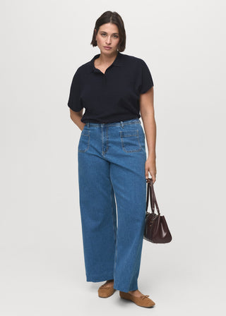 Jeans Wide Leg Talle Alto con Bolsillos