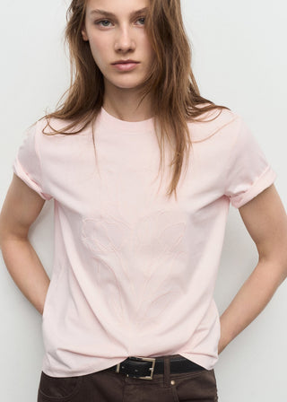 Camiseta Manga Corta con Bordado Floral