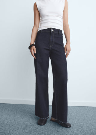 Jeans Culotte Talle Alto con Bolsillos