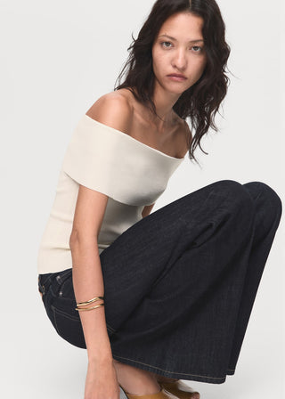 Blusa de Punto con Escote Palabra Honor