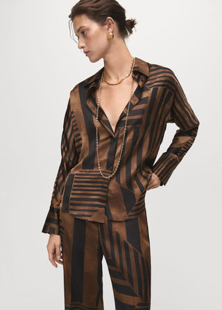 Camisa Manga Larga Satinada Estampado Rayas