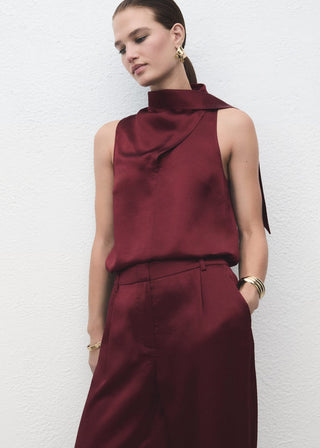 Pantalón Ancho Talle Medio de Satén